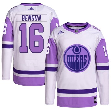 Authentic Adidas Youth Tyler Benson Edmonton Oilers Hockey Fights Cancer Primegreen Jersey - White/Purple