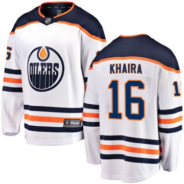 Authentic Fanatics Branded Men's Jujhar Khaira Edmonton Oilers Away Breakaway Jersey - White